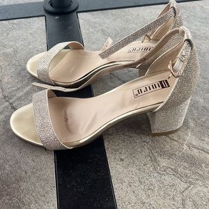 Gold/champagne comfy block heels, sparkle heels